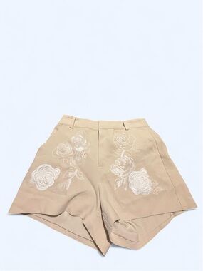 cinq a sept Beige Shorts with White Floral Embroidery